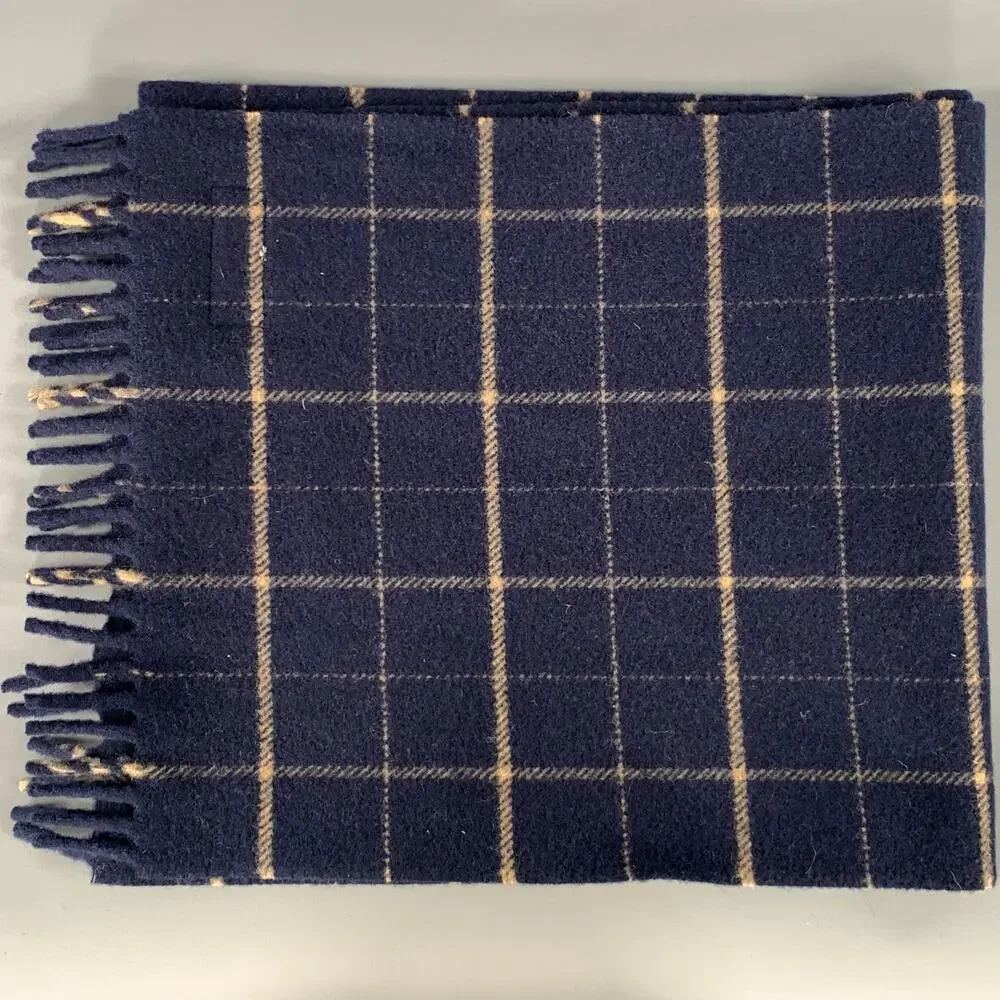FILSON GARMENT Navy Tan Plaid Virgin Wool Scarves
